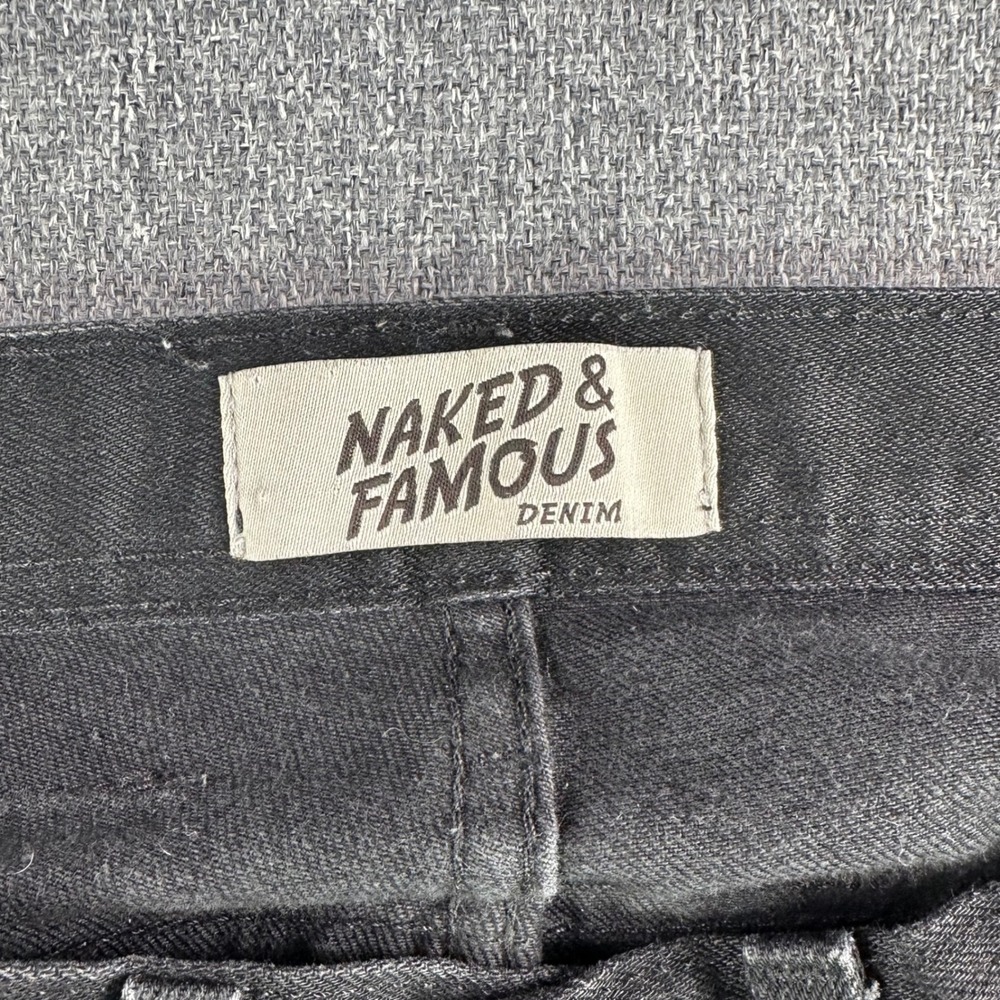 Naked & Famous Jeans Mens 28 Weird Guy Black Cobra Stretch Selvedge Button Fly - Picture 4 of 12